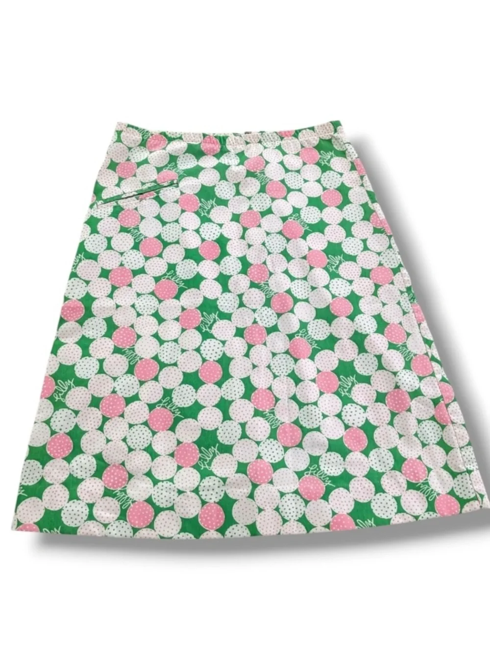 A-Line Green Polka Dot Skirt with Pink Accents